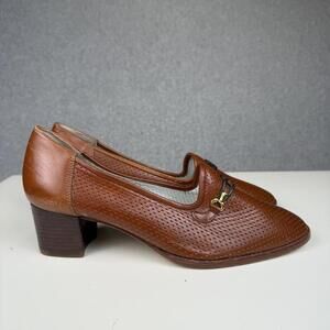 Vintage Pollini Women's Size EU 36.5 US 6.5 Brown Leather Slip On Heels Italian